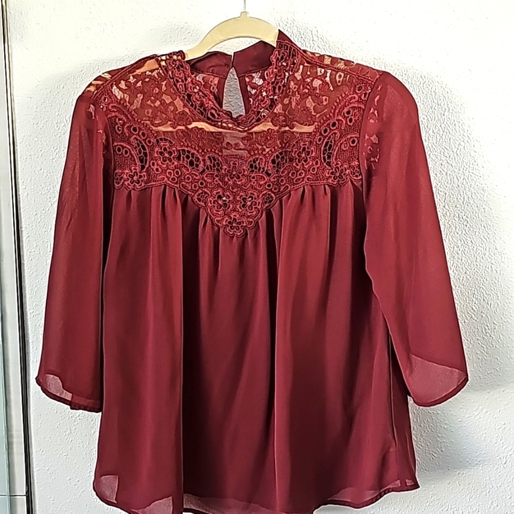 Ladies Self Esteem, plum sheer blouse, Sz Large